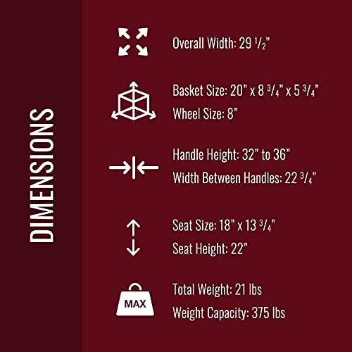 Rollator Walker with Extra Wide Seat, Adjustable Height, Burgundy k7
