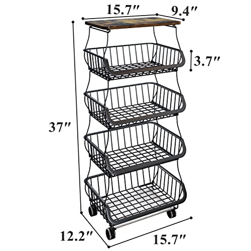 Fruit Basket with Wood Top 5 Tier Stackable Cart White a7