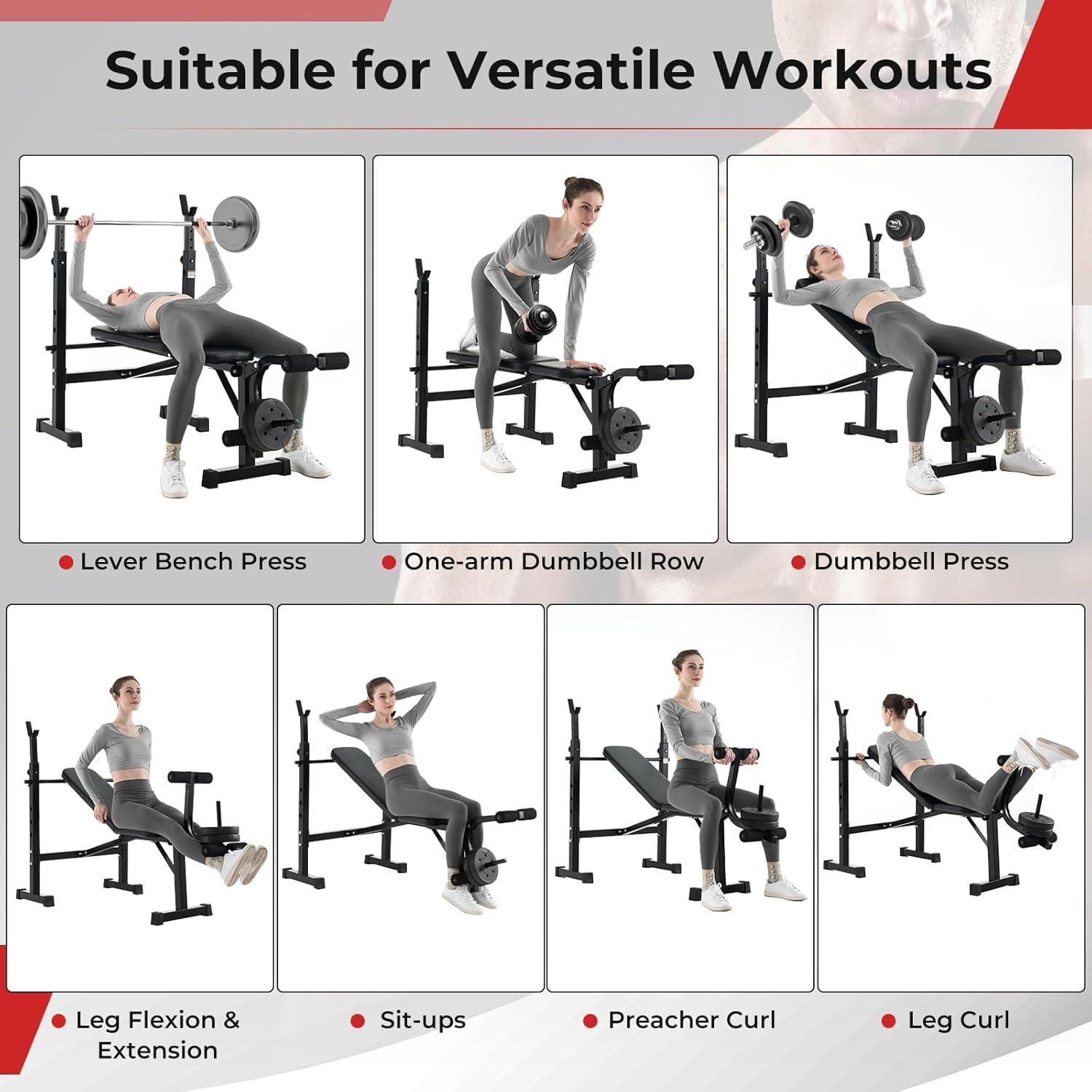 Adjustable Weight Bench Foldable with Squat Racks for Home Gym k7p