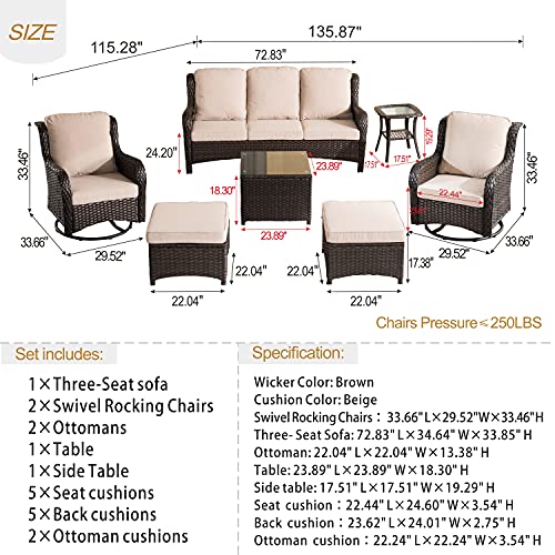 Outdoor Wicker 7-Piece Conversation Set with Swivel Chairs and Coffee Table a7