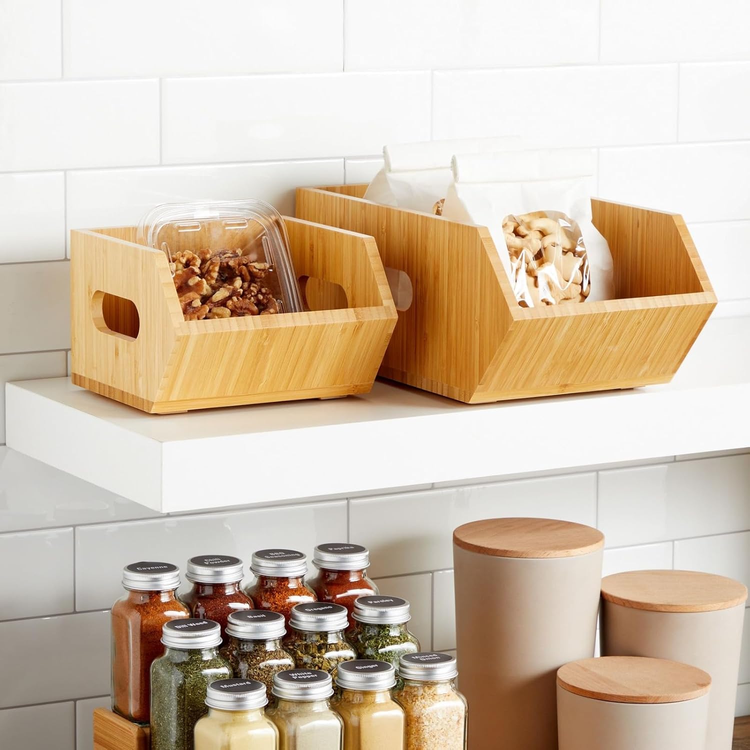 Bamboo Storage Bins 2 Pack for Kitchen Pantry a7