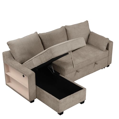 Pull Out Sleeper Sofa L-Shaped Convertible with Storage Chaise a7