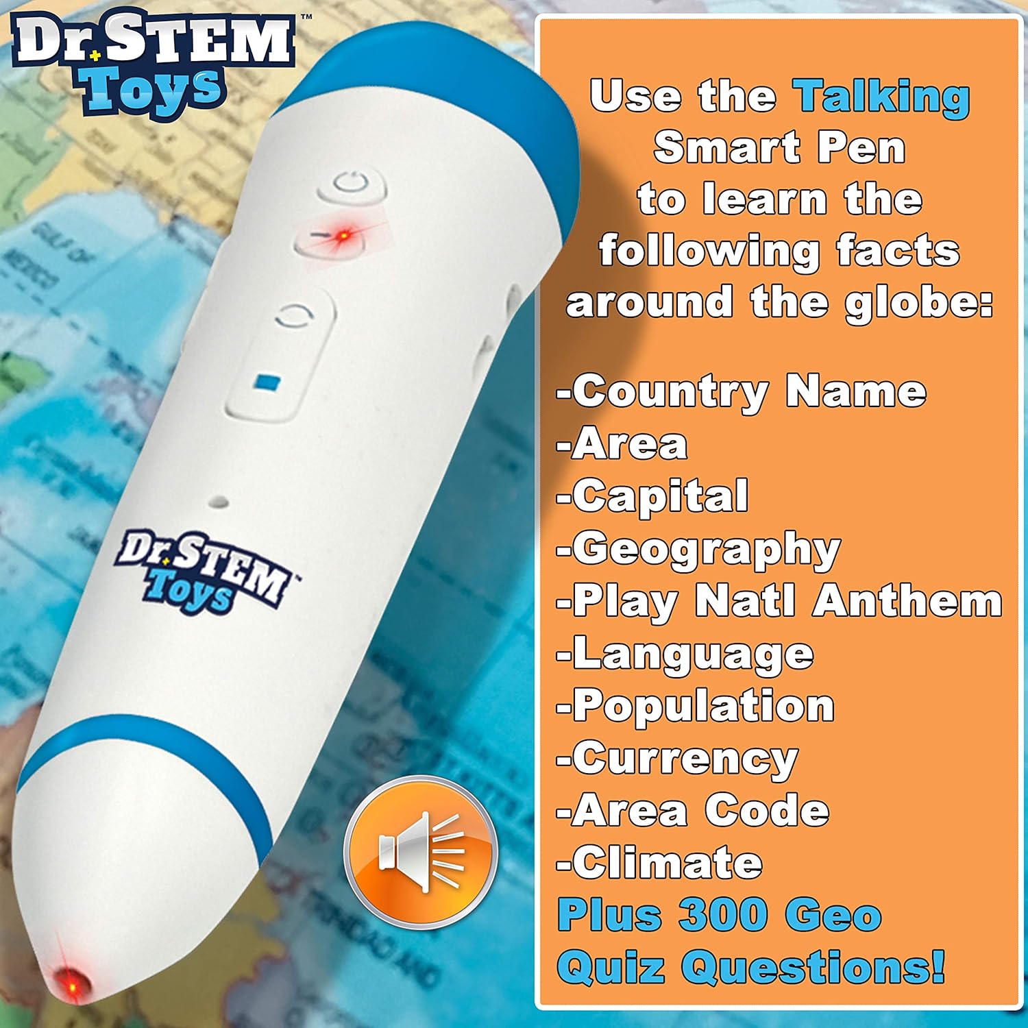 Talking World Globe with Interactive Stylus Pen and Stand, Colorful Map for Early Learning 9 Inches k7