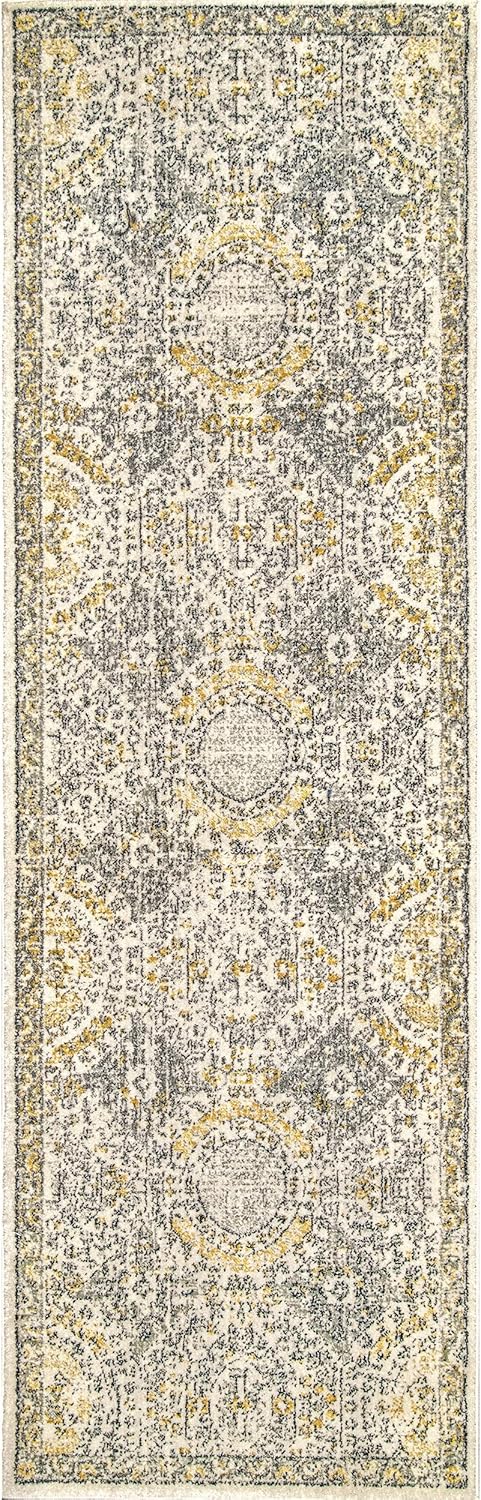 Vintage Transitional Runner Rug 2x10 Gold Off-White k7
