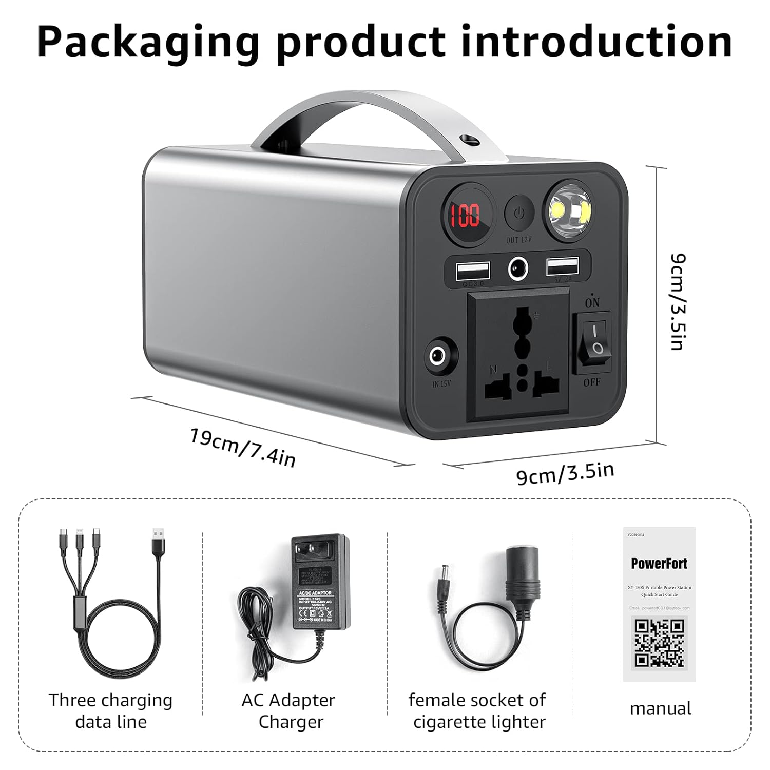 Portable Power Station 150WH Camping Battery Dual AC Outlet Solar Ready k7