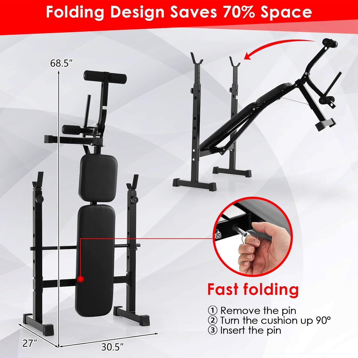 Adjustable Weight Bench Foldable with Squat Racks for Home Gym k7p