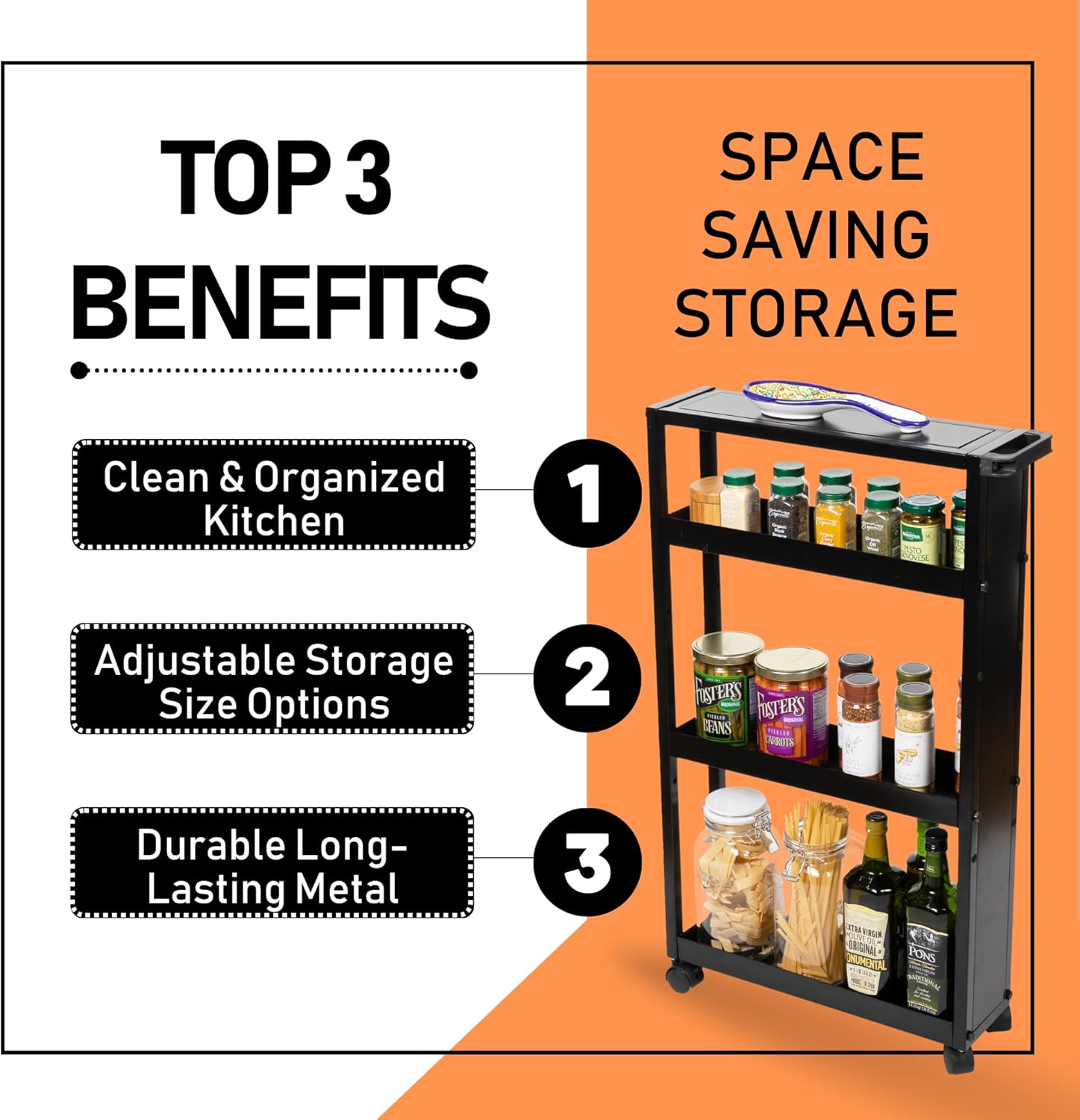 Metal Rolling Storage Cart with Wheels 4 Tier Black k7