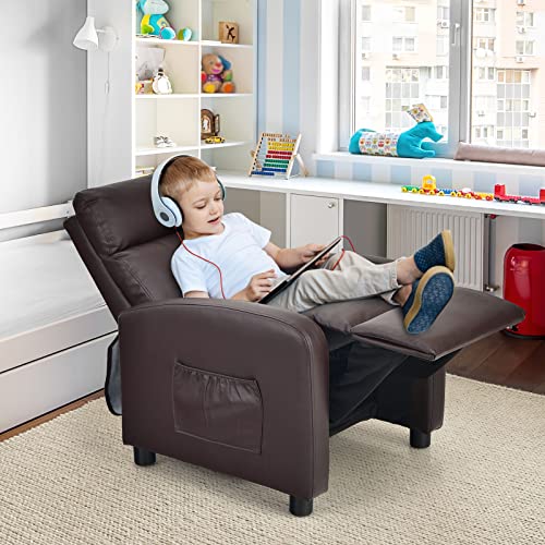 Kids Recliner Chair with Side Pockets and Footrest Beige k7
