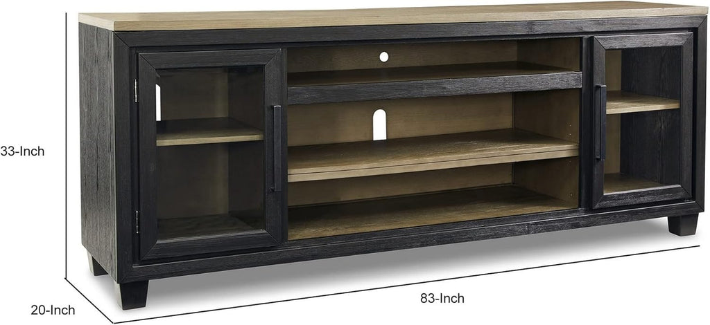 TV Entertainment Media Console 83 Inch Wood Glass Black Brown a7