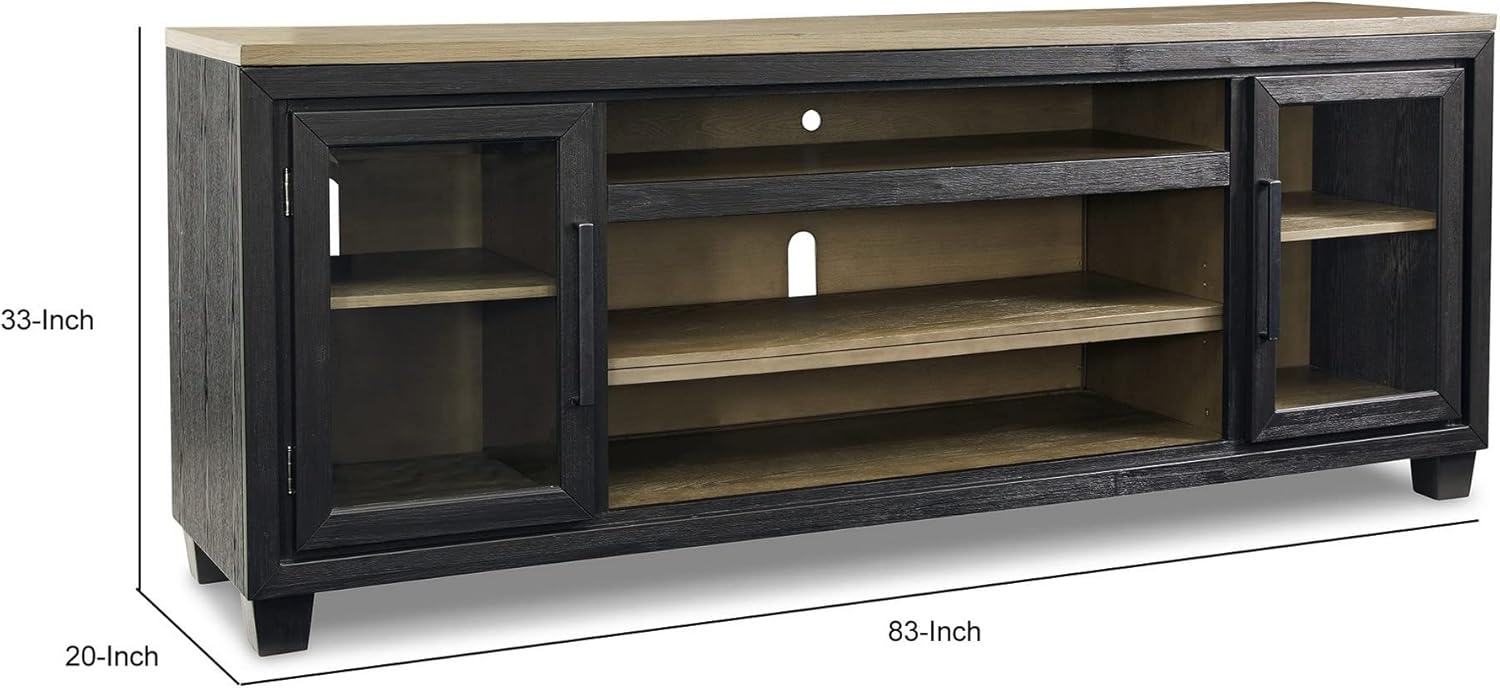 TV Entertainment Media Console 83 Inch Wood Glass Black Brown a7