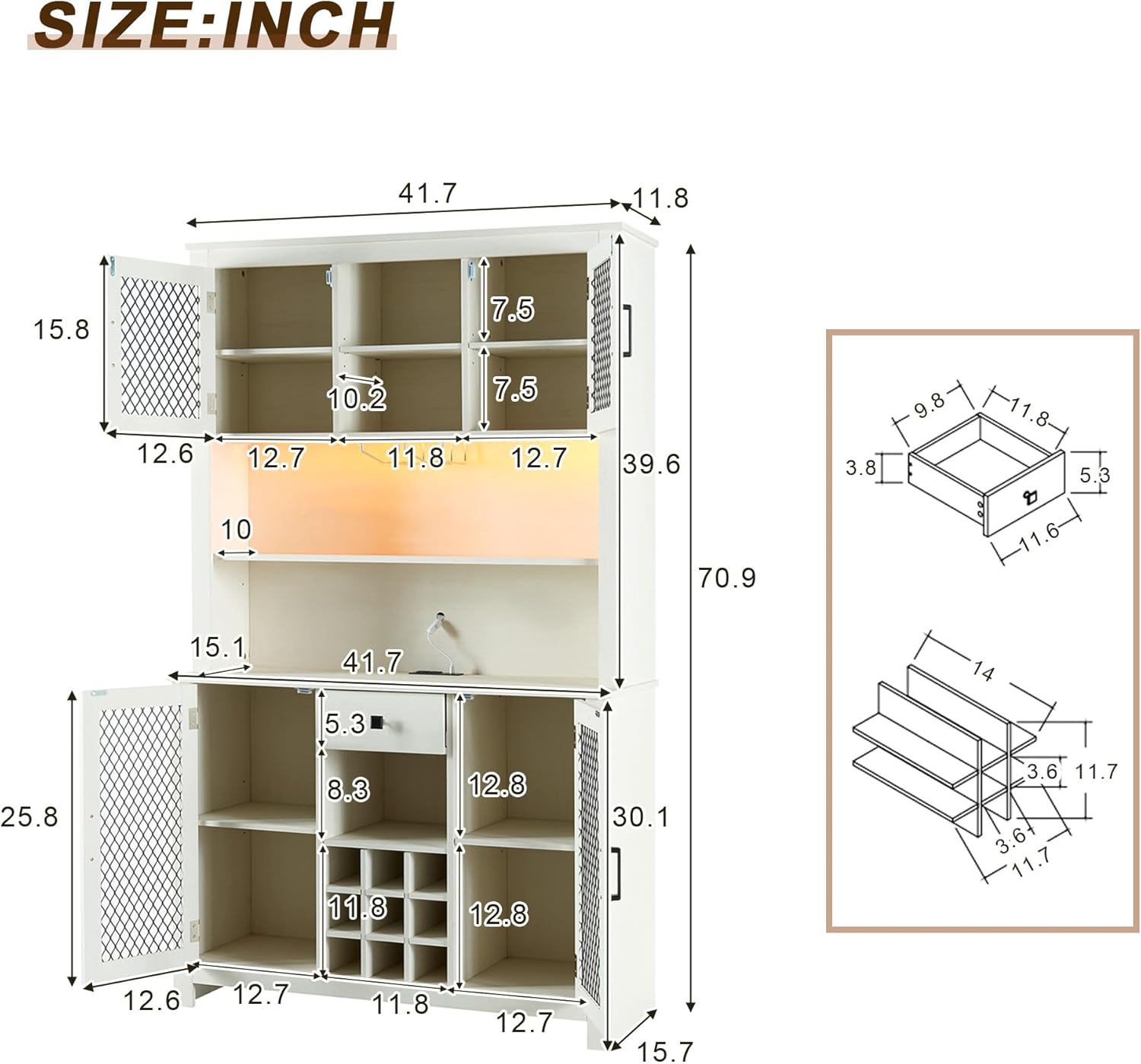 White Sideboard Buffet Cabinet with LED and Outlets a7