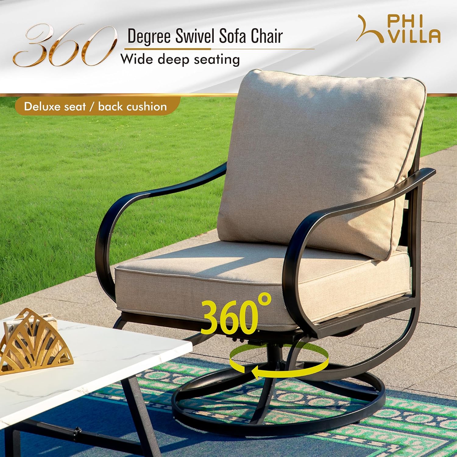 Patio Conversation Chair Set for 2 with Padded Swivel Sofa, Metal Frame k7