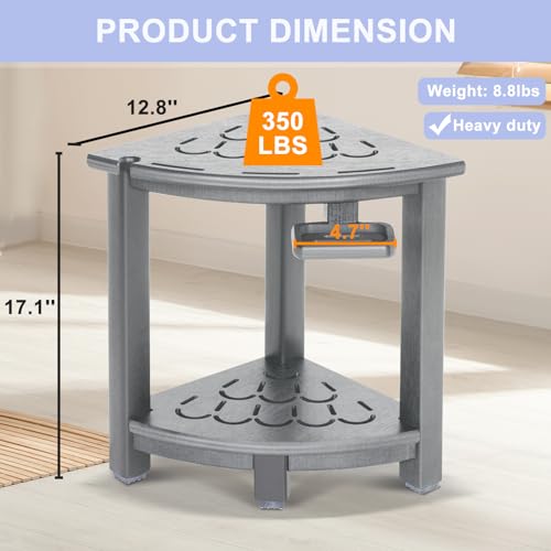 Corner Shower Stool with Storage Shelf and Adjustable Feet k7p