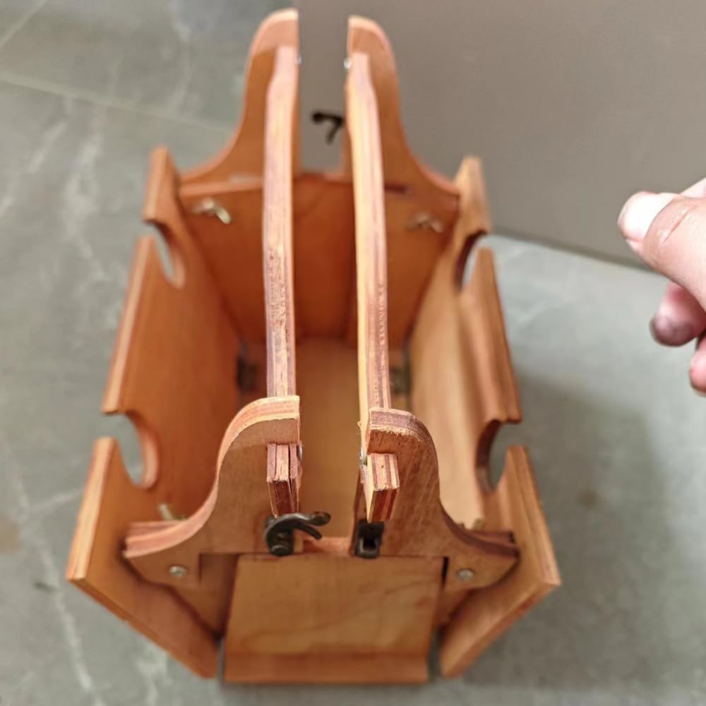Wooden Folding Picnic Basket Table with Wine Glass Holder a7