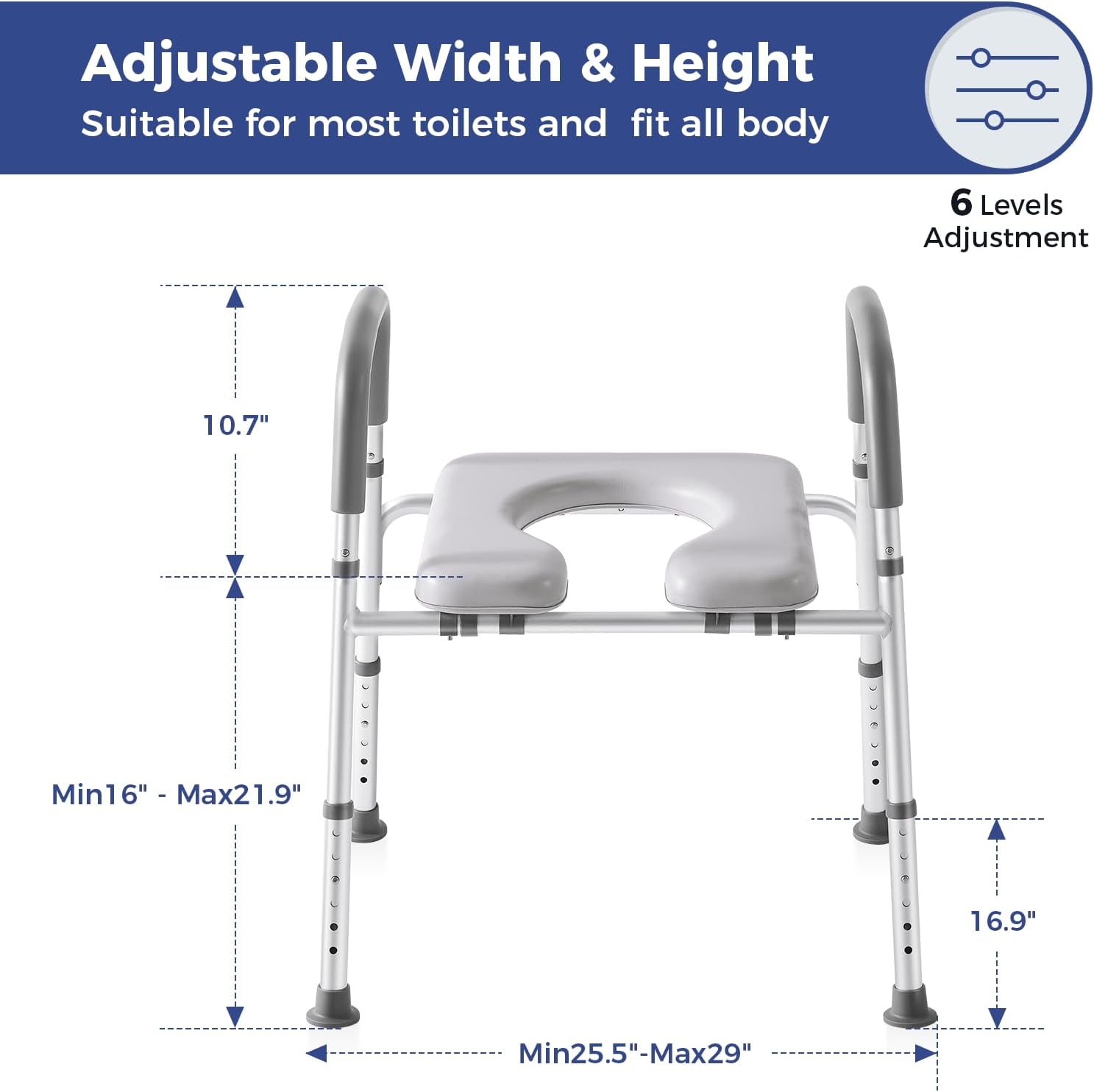 Elevated Toilet Seat Riser with Handles, Adjustable Width Height7k