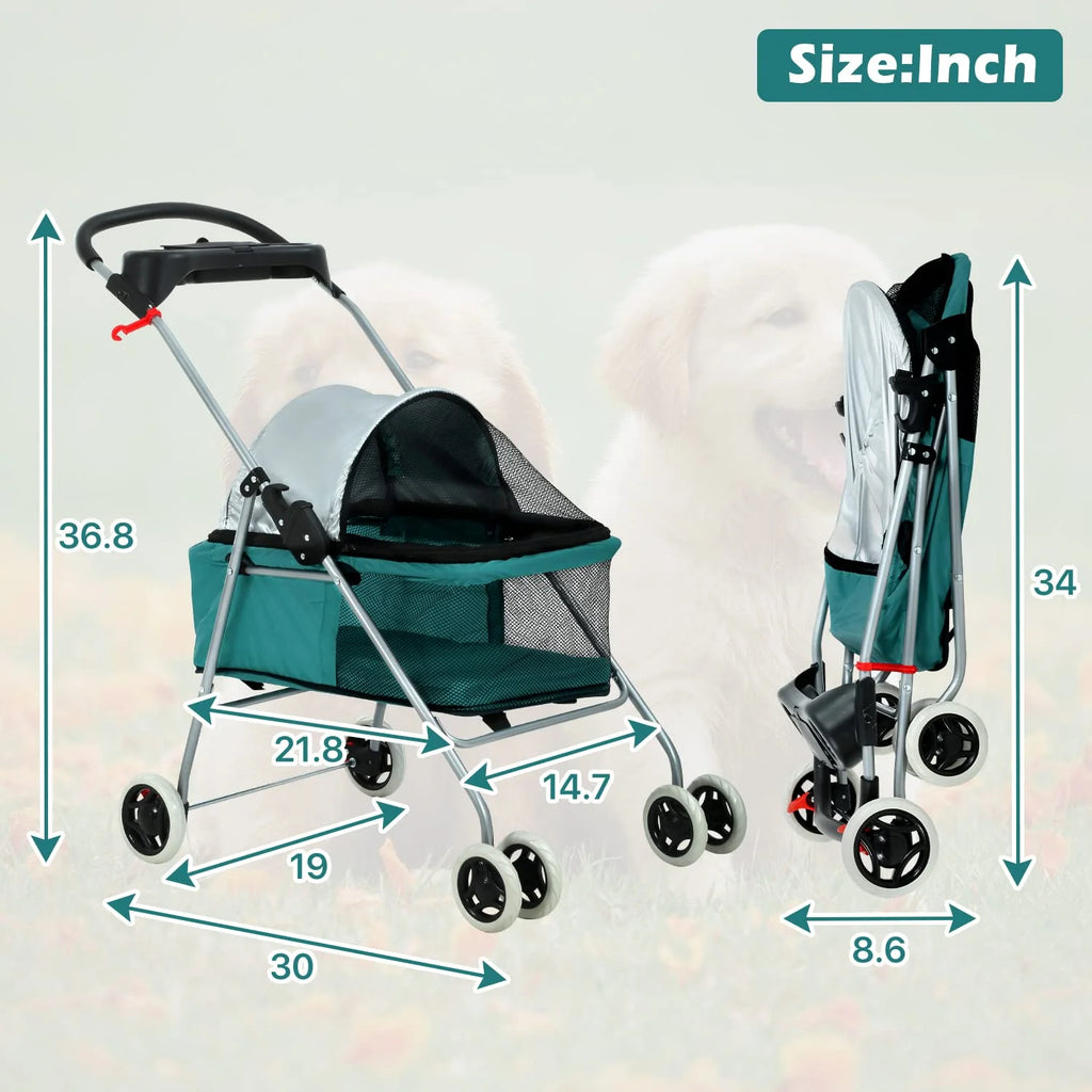 Dog Stroller Folding 4-Wheel Teal a7