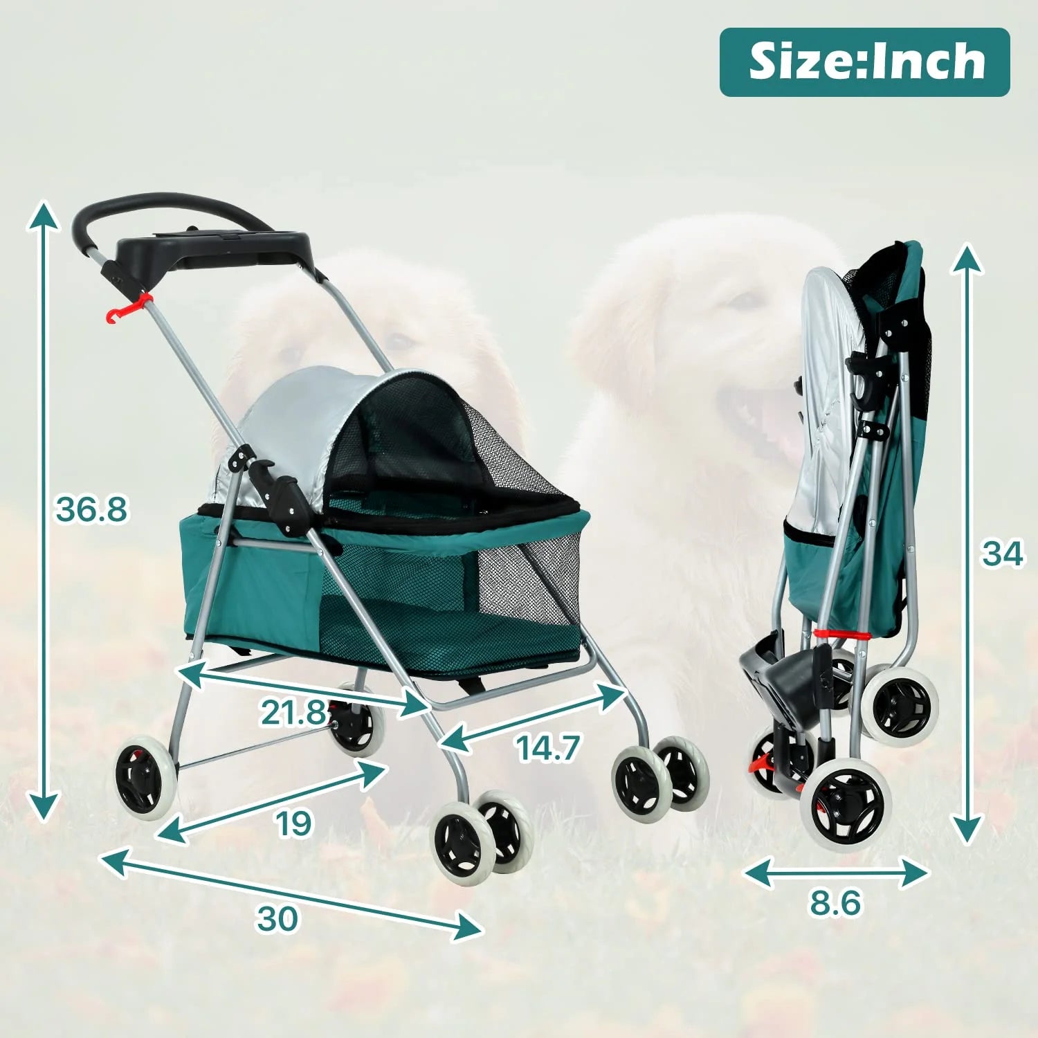 Dog Stroller Folding 4-Wheel Teal a7
