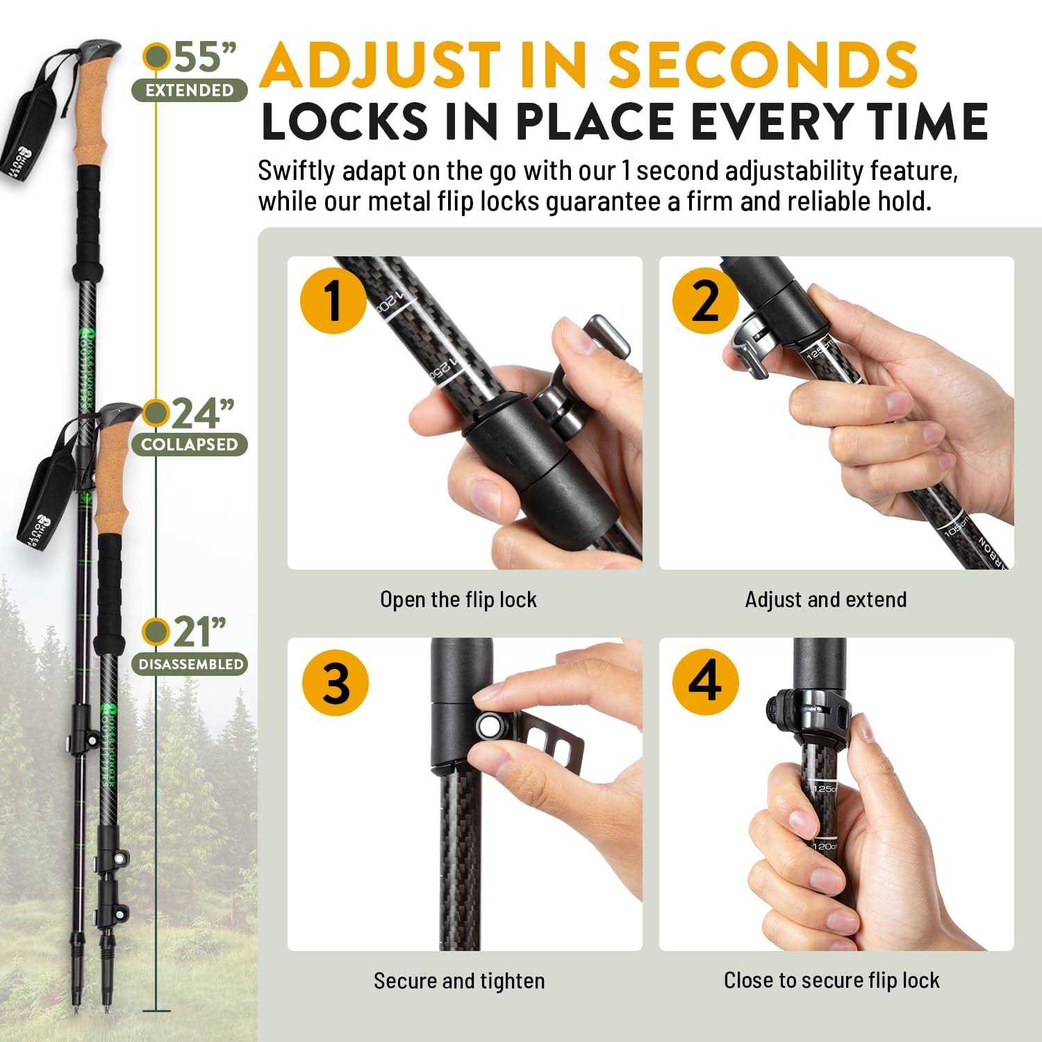 Carbon Fiber Trekking Poles Collapsible Walking k7m