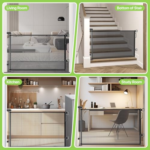 Retractable Mesh Safety Gate for Doorways Stairs 34in White a7