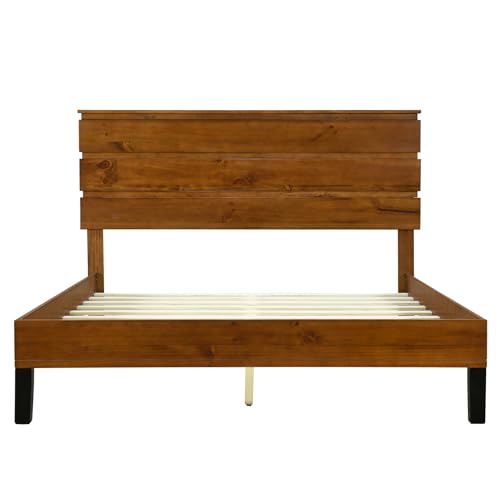 Farmhouse Full Size Bed Frame Tall Headboard Wood Platform q7k