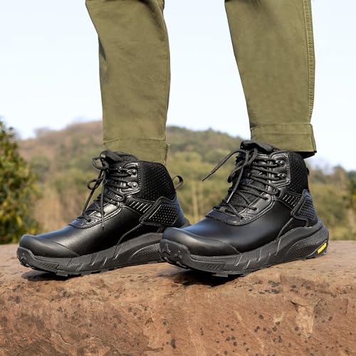 Men's Waterproof Tactical Work Boots Leather Combat Hiking q7B