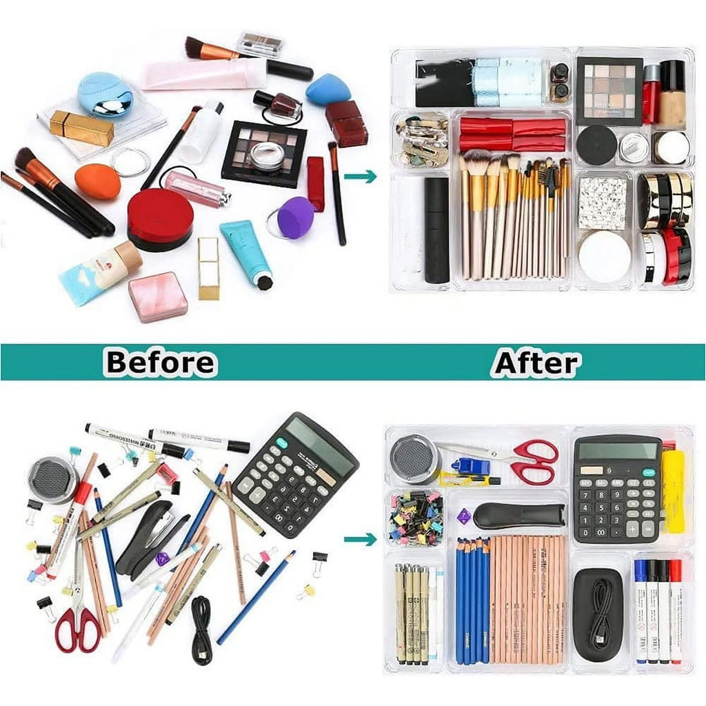 Clear Drawer Organizer Trays 4-Size Storage Boxes Set k7m