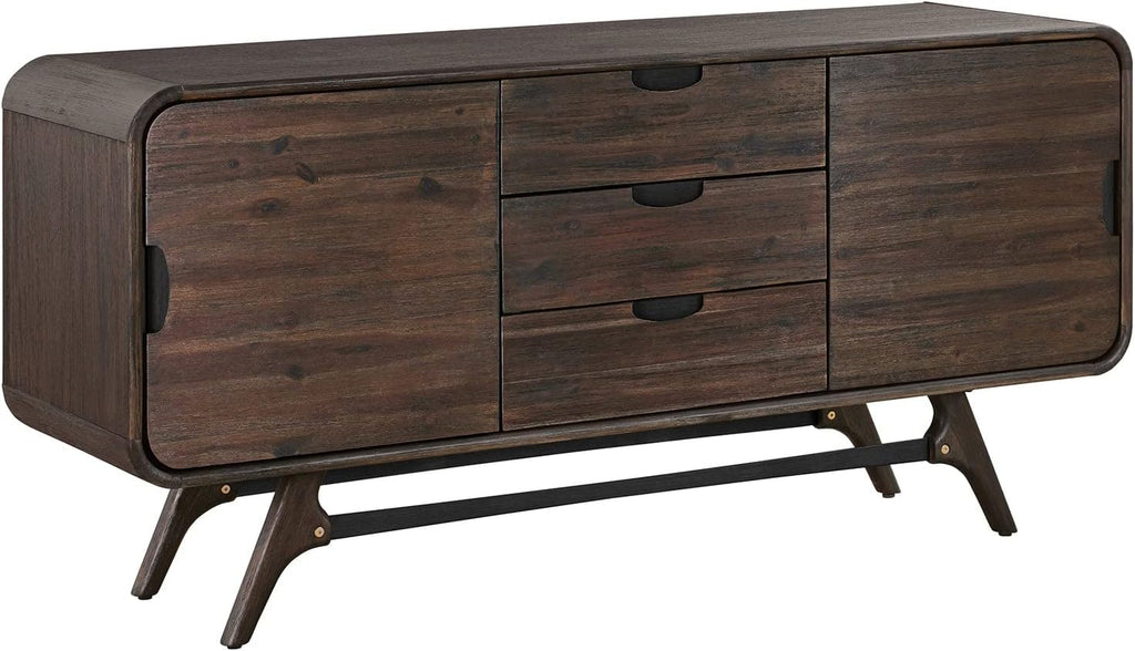 Benjara Ivie 65 Inch Serving Cabinet Buffet Sideboard Console with 3 Drawers, Brown
