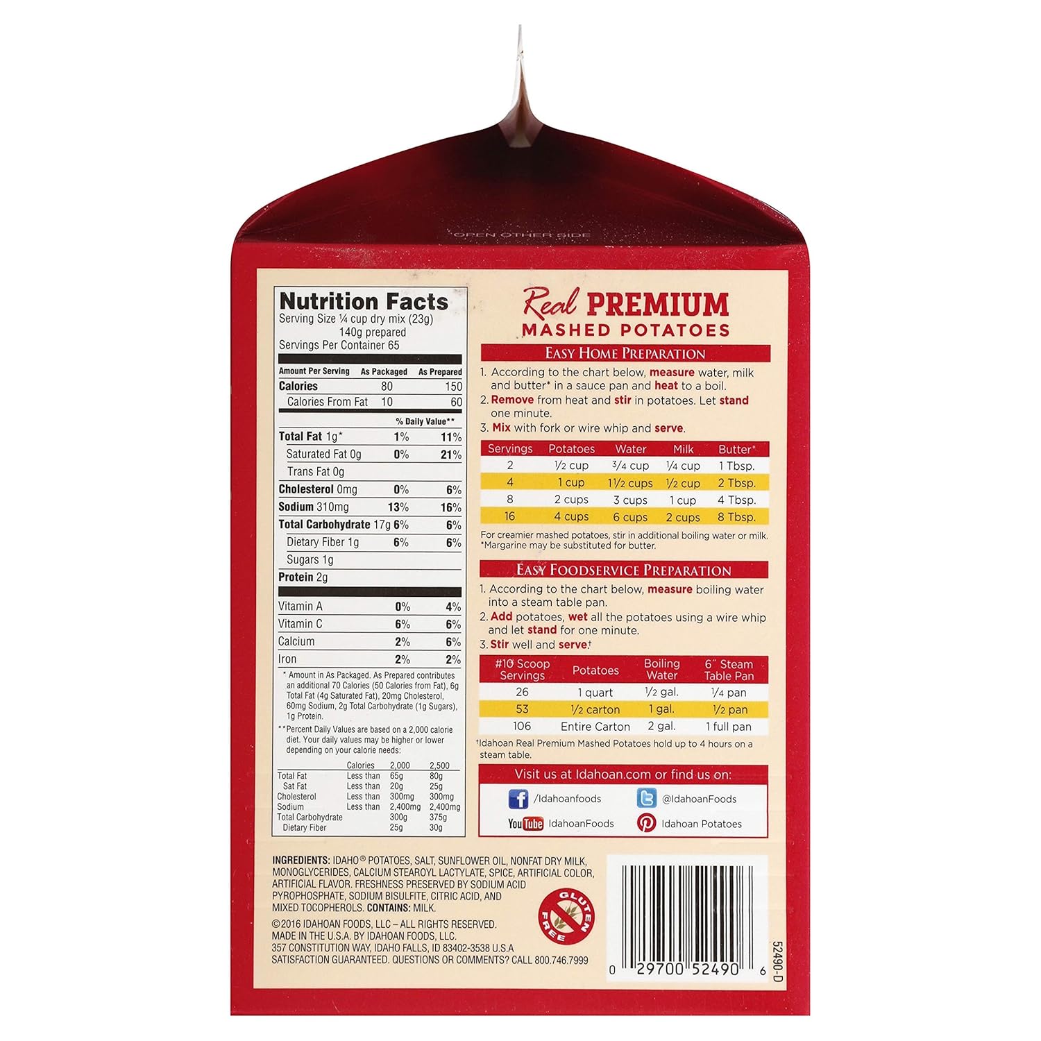 Mashed Potatoes Gluten-Free 3.25lb Carton a7