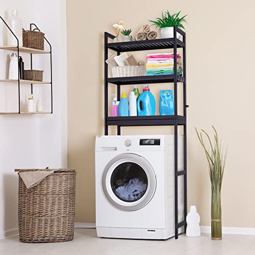 Bamboo 3-Tier Over Toilet Storage Shelf with Paper Holder and Hooks k7m