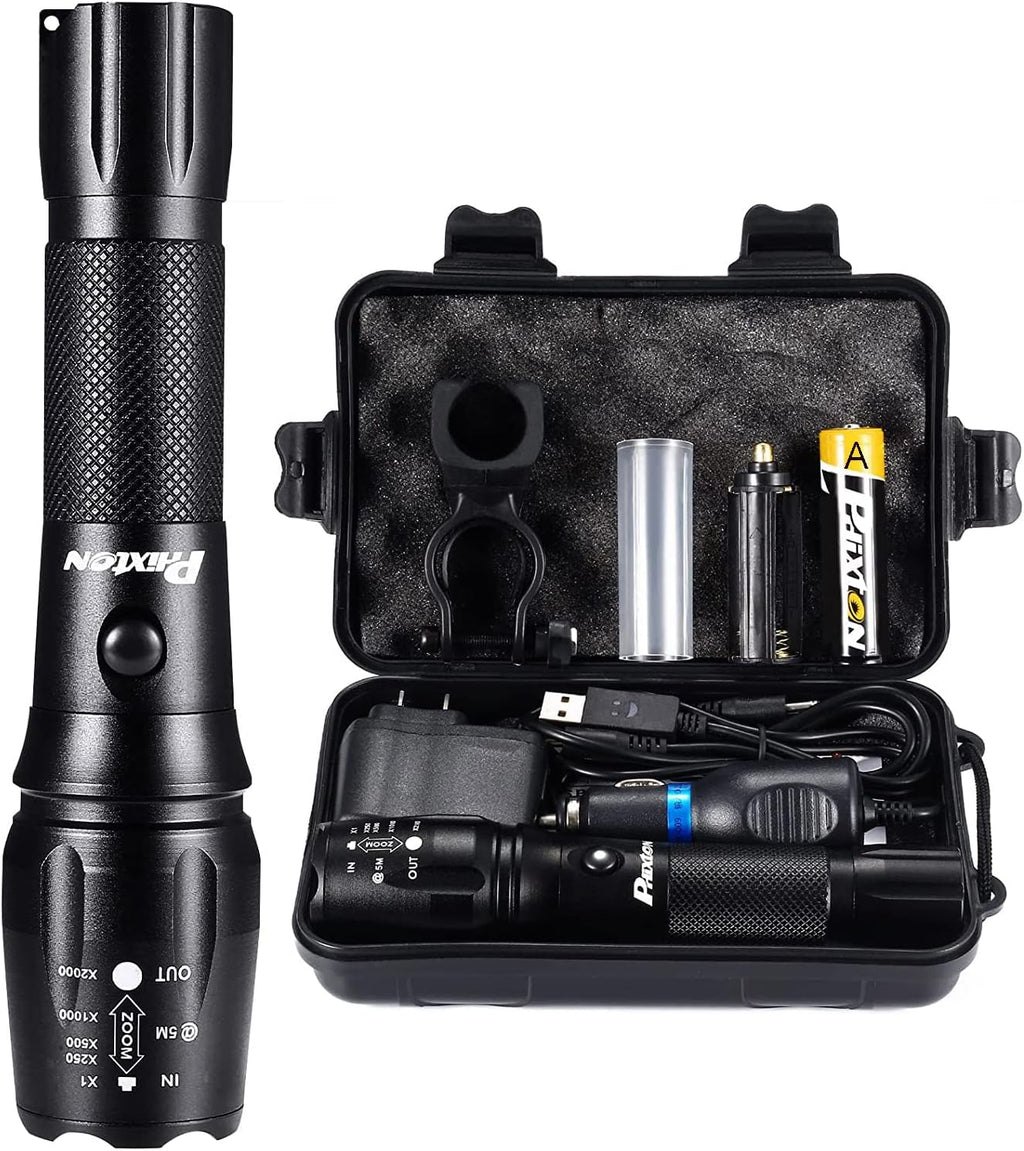 PHIXTON Rechargeable High Lumens Tactical Handheld Flashlight, Super Bright 5000 lumen XM L2 LED Tac Flash Light Linterna, Long Lasting,Zoomable,Waterproof,Shockproof,For emergency Camping Accessories