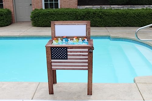 Outdoor Beverage Cooler with Folding Side Tables 87 Quart Rustic Brown k7