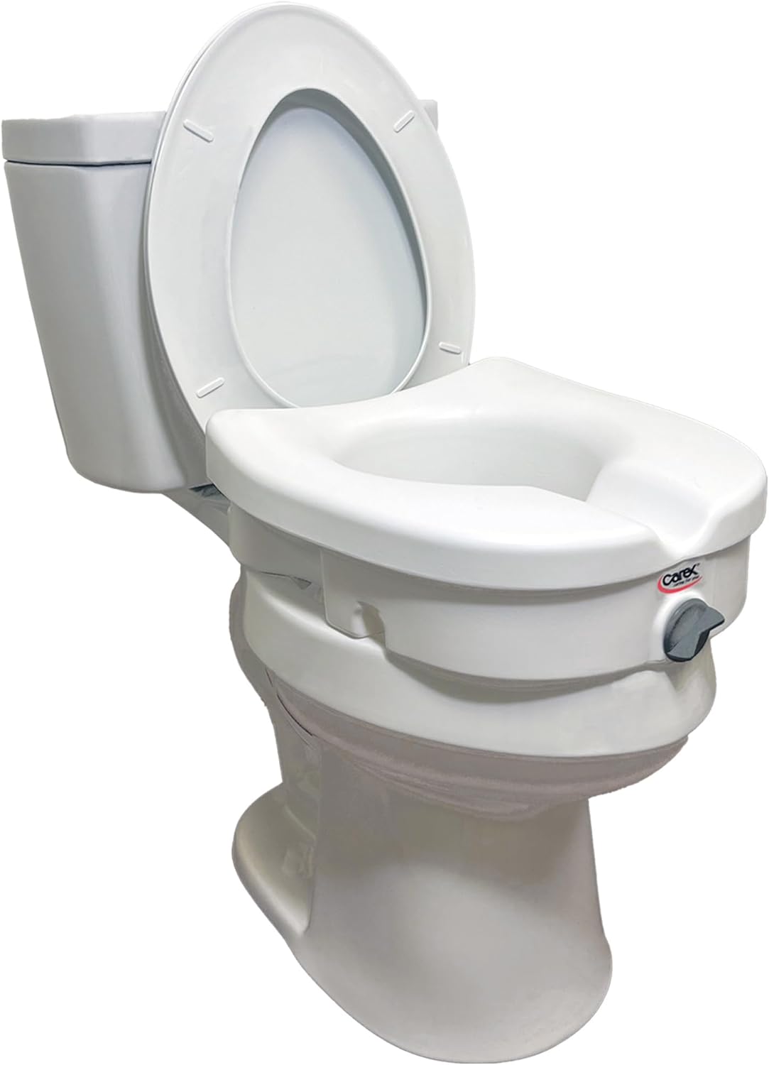 Carex E-Z Lock Raised Toilet Seat - 5 Inch Height Toilet Lift Seat Riser for Elderly and Handicap - Fits Round or Elongated Toilets, Toilet Seat Lifter, White