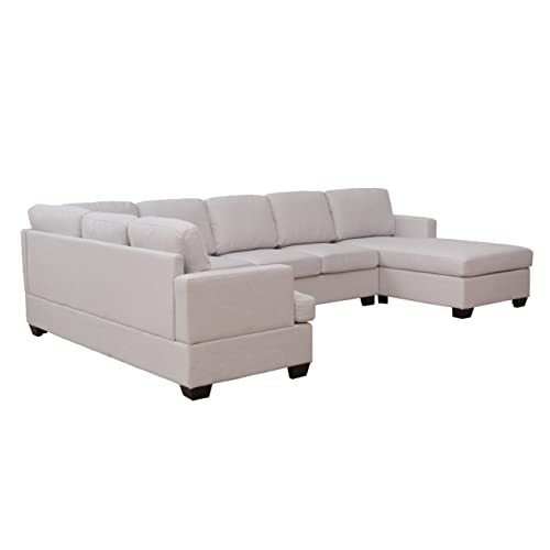 Beige U-Shape Sectional Sofa with Chaise Lounge k7m