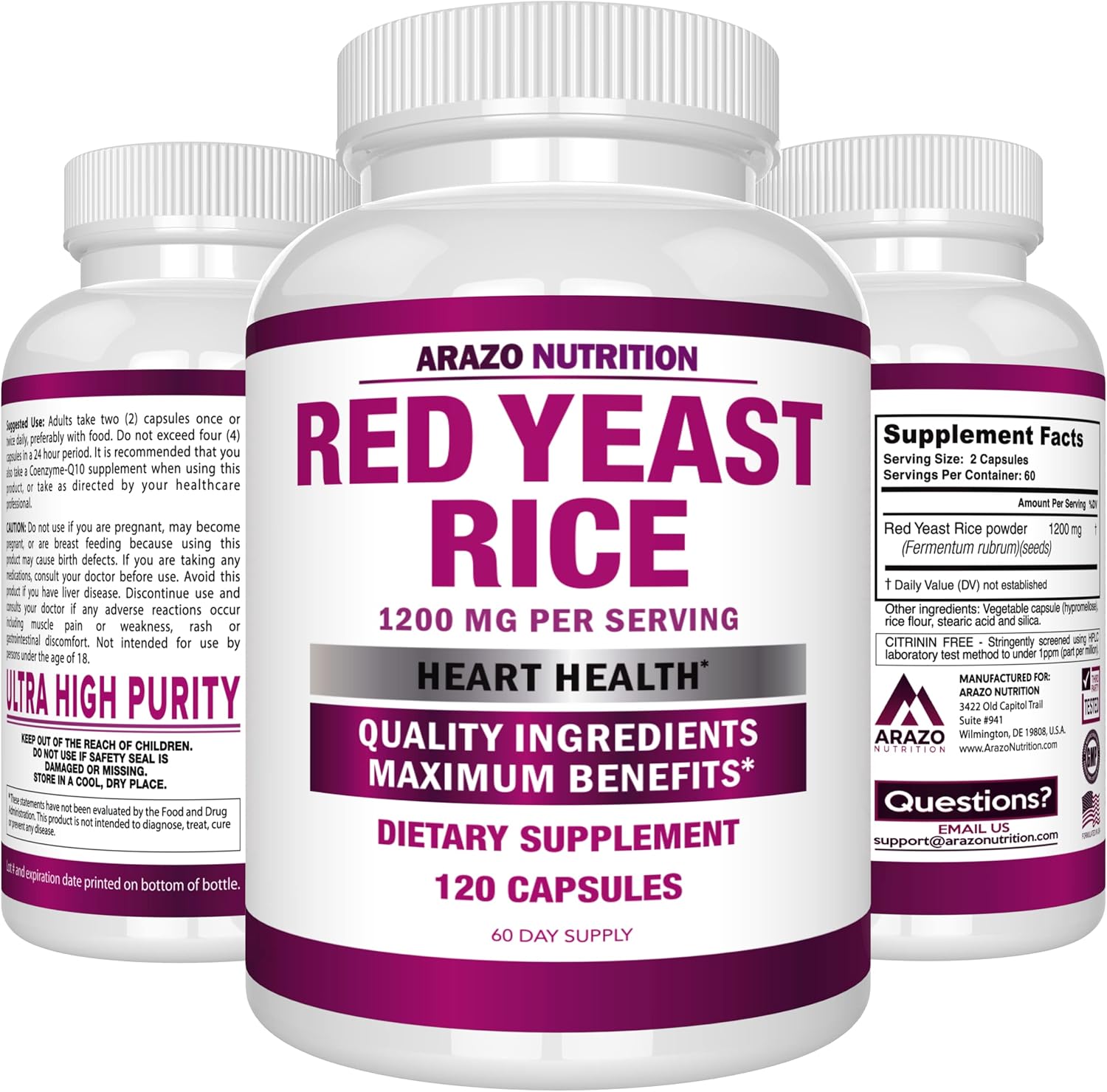 Red Yeast Rice Extract 1200mg Vegetarian Capsules q7