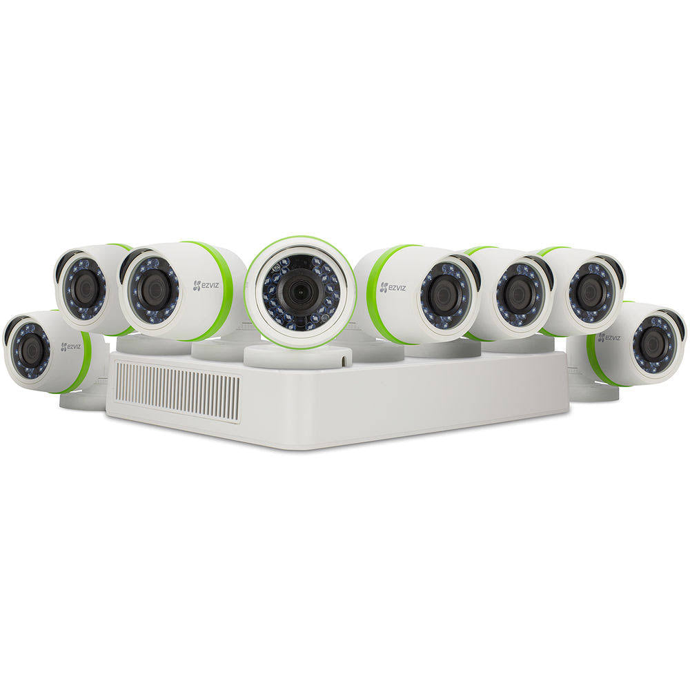 Ezviz Triple HD 3MP Smart Outdoor Surveillance System, 8 Weatherproof HD Security Cameras, 8 Channel 2TB DVR Storage, 100ft Nigh