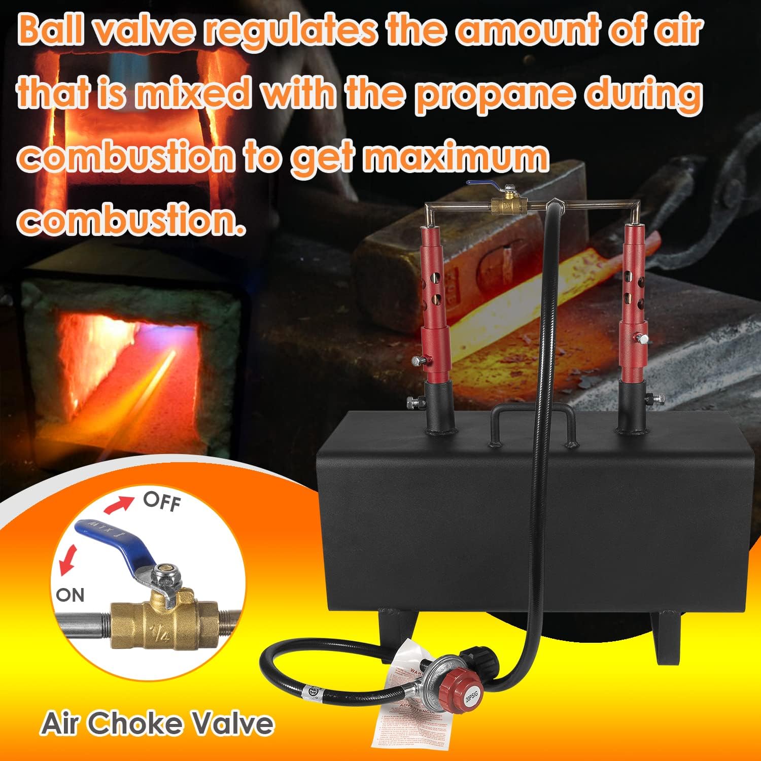 Propane Gas Forge Portable Double Burner Blacksmithing Large Capacity q7