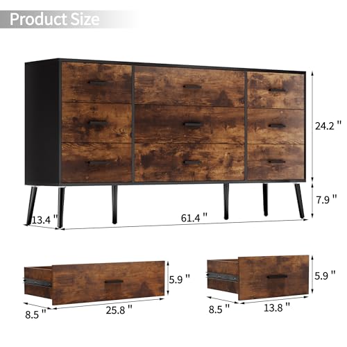 White 9 Drawer Dresser with Wooden Feet for Bedroom a7