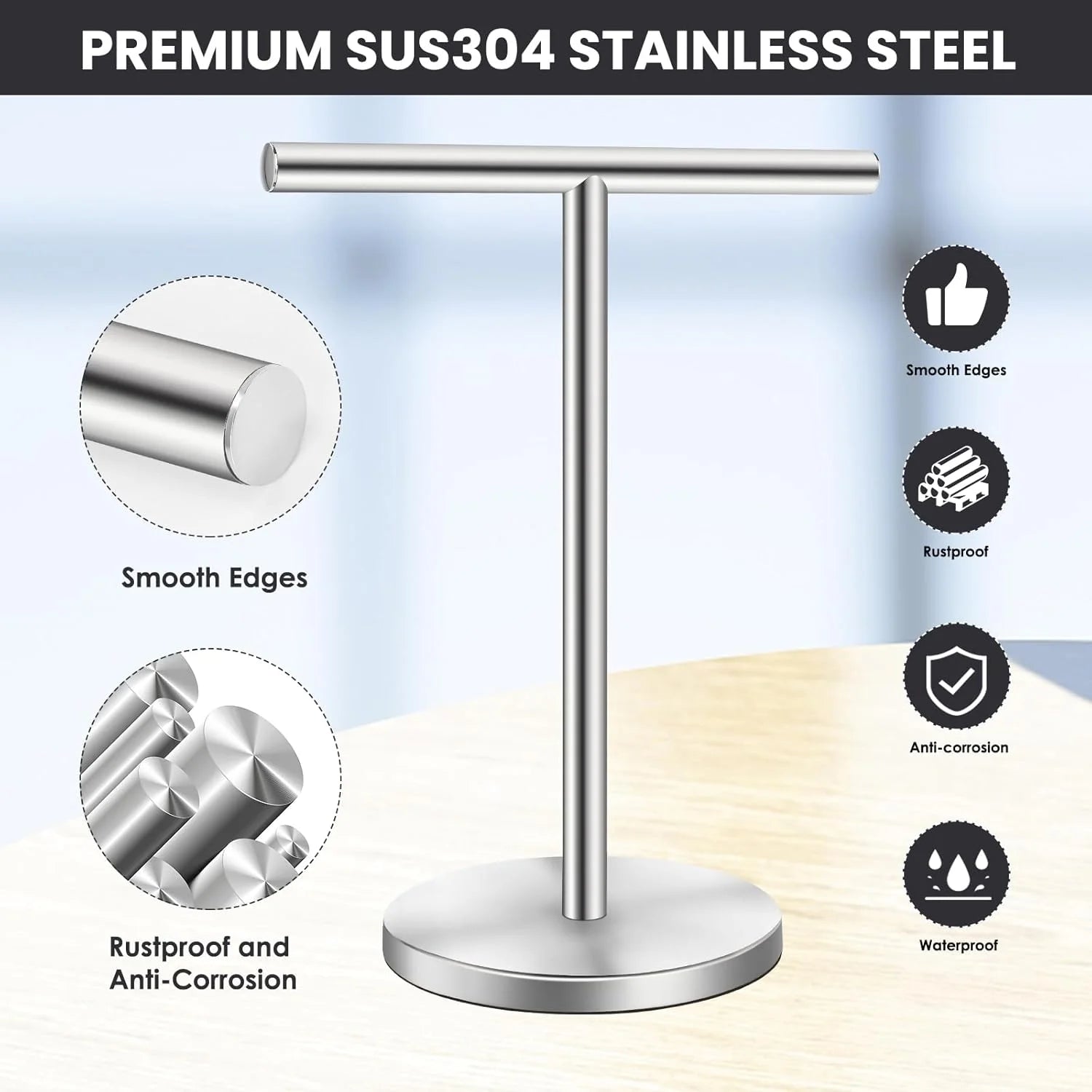 T-Shape Bath Towel Holder Stand Stainless Steel Matte Black k7