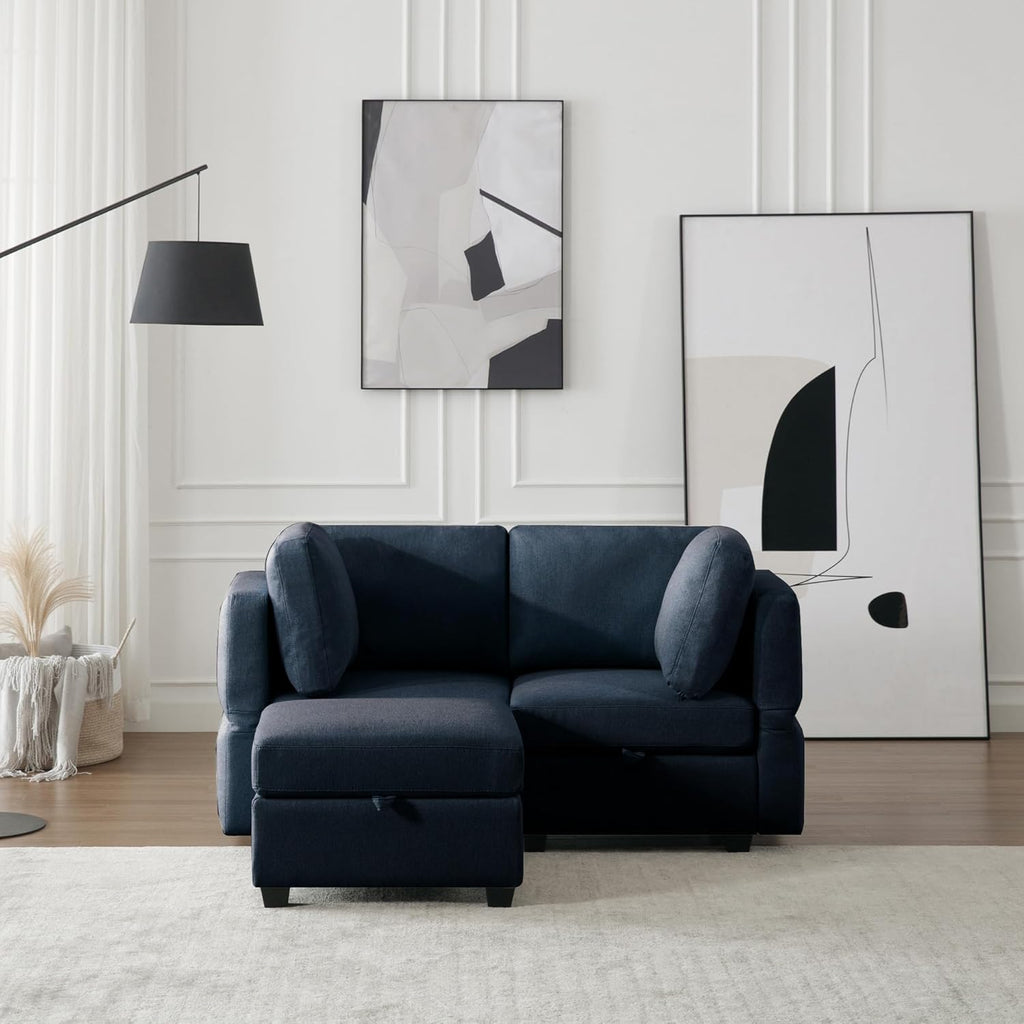 Small Sectional Sofa with Ottoman Storage Blue k7m