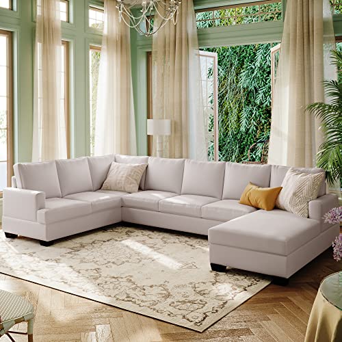 Beige U-Shape Sectional Sofa with Chaise Lounge k7m