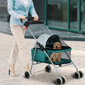 NiamVelo Small and Medium Doggie Carriage Cart, Folding 4-Wheel Dog Stroller with Cup Holders, Portable, Teal