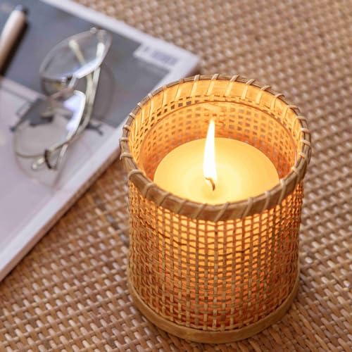 Rattan Woven Glass Candle Holder Vase Decor a7