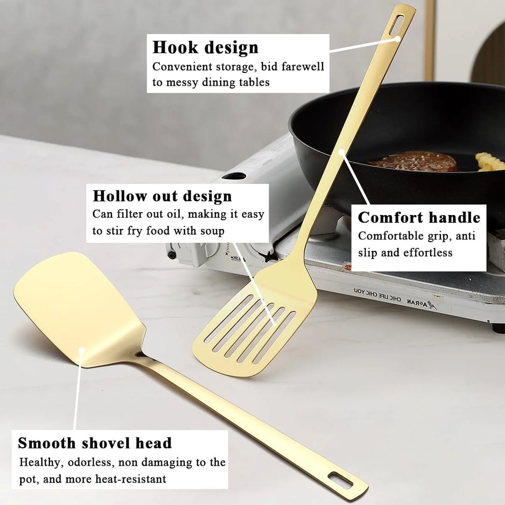 Gold Kitchen Utensils Set 6pcs Titanium Plating Stainless Steel a7