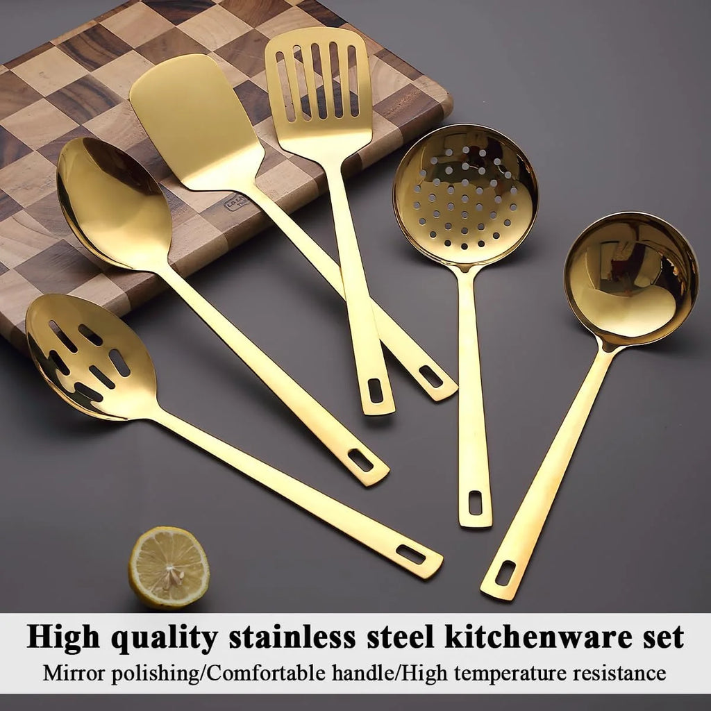 Gold Kitchen Utensils Set 6pcs Titanium Plating Stainless Steel a7