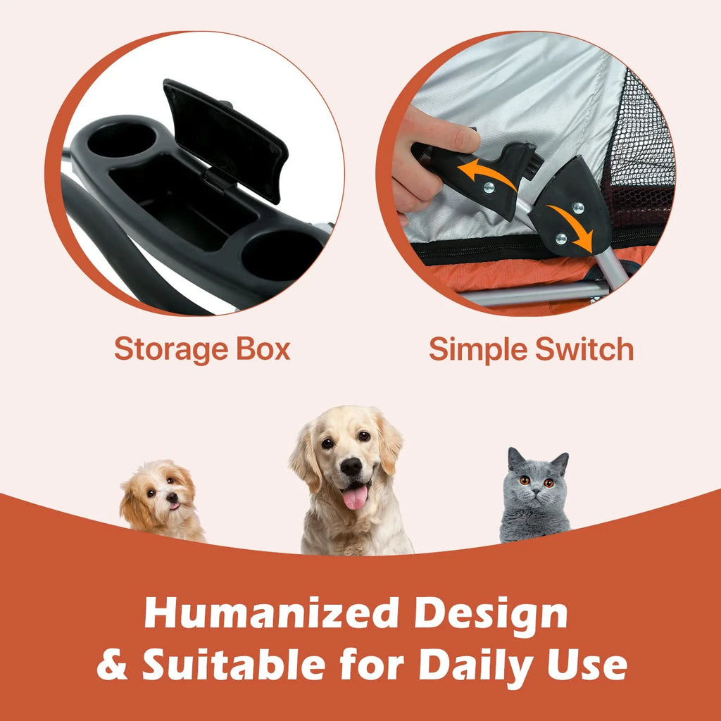 Dog Stroller Folding Pet Cat Stroller 4 Wheels Portable Orange k7