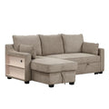 90" Pull Out Sleeper Sofa for Living Room, L-Shaped Couch Convertible Sofa Bed with Storage Chaise, Storage Racks and USB Ports, Space-Saving Design (Light Brown)