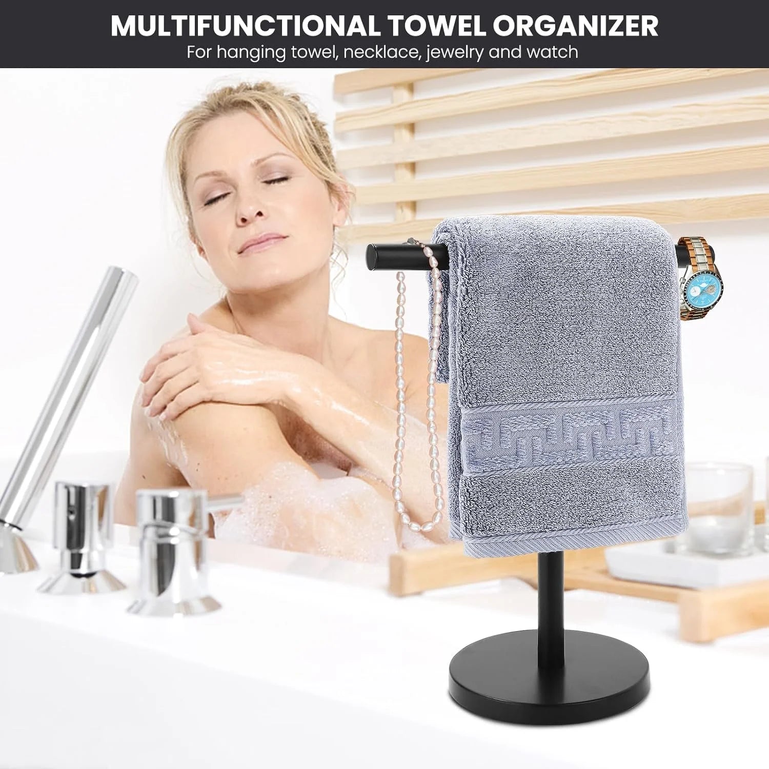 T-Shape Bath Towel Holder Stand Stainless Steel Matte Black k7