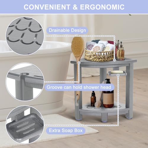 Corner Shower Stool with Storage Shelf and Adjustable Feet k7p