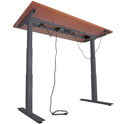 Adjustable Sit Stand Desk 60x30 Cherry Wood Black Frame k7