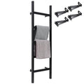 FUIN Wall Mounted 57in Wooden Blanket Ladder Living Room Decorative Farmhouse Quilt Display Holder Rustic Wood Towel Rack for Bathroom, Black